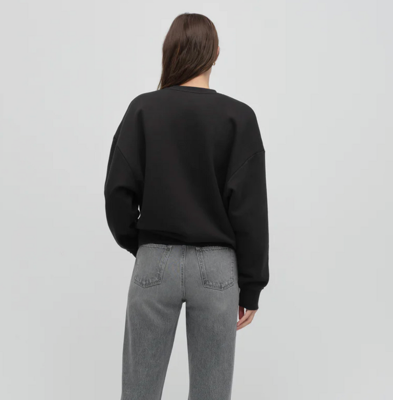 FAVORITE DAUGHTER THE COLLEGIATE EMBROIDERY SWEATSHIRT BLACK/VELVET WHITE