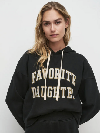 FAVORITE DAUGHTER THE CROPPED COLLEGIATE HOODIE BLACK STONE