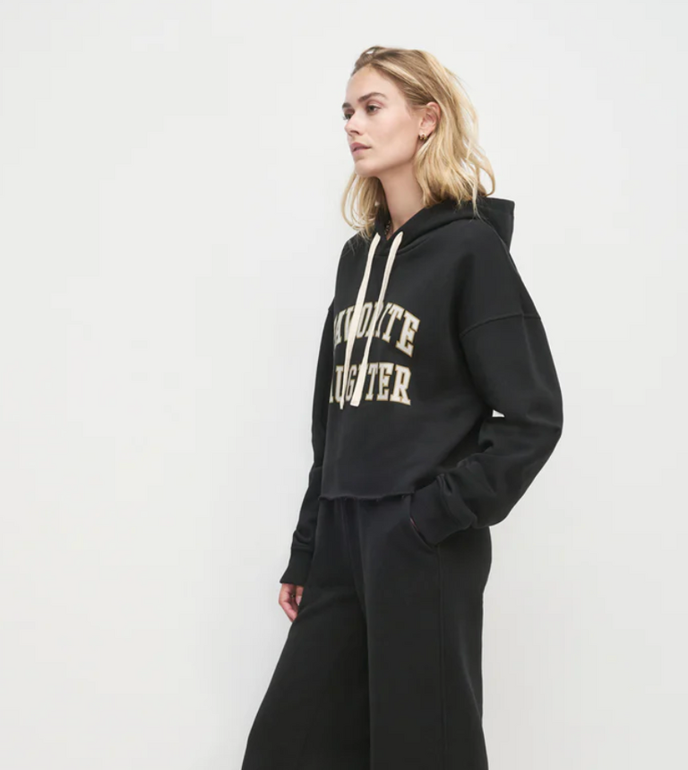 FAVORITE DAUGHTER THE CROPPED COLLEGIATE HOODIE BLACK STONE