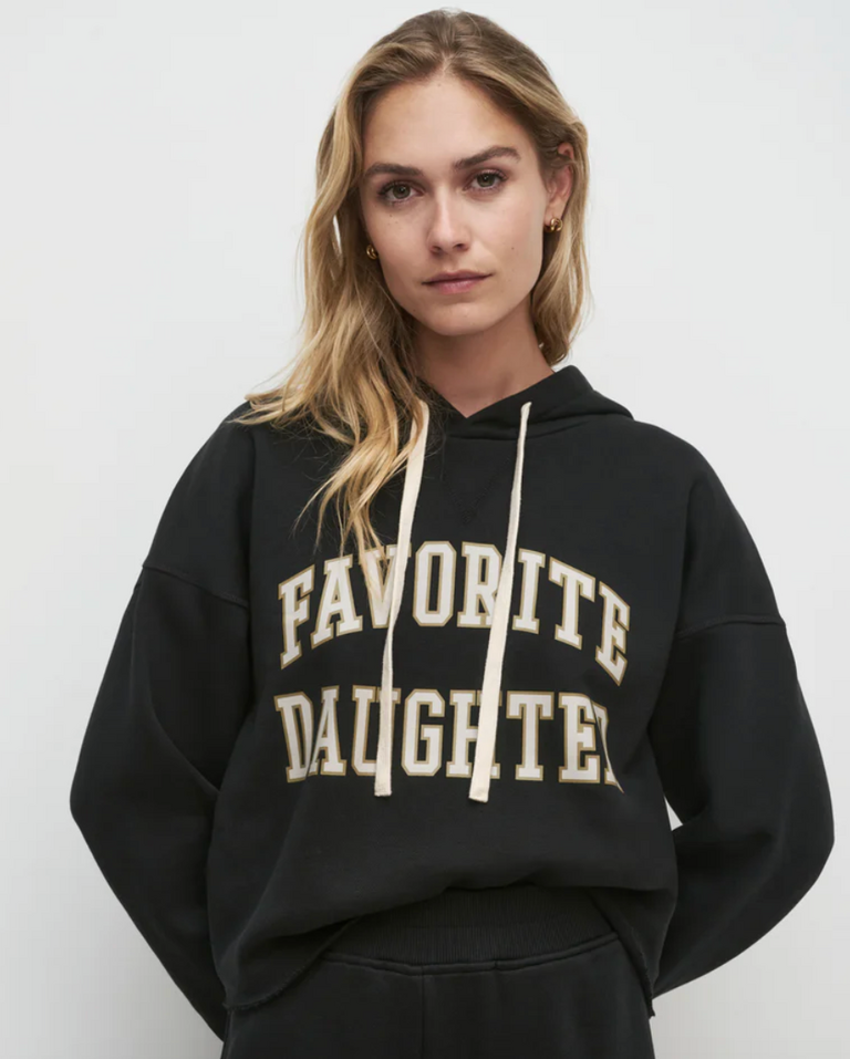 FAVORITE DAUGHTER THE CROPPED COLLEGIATE HOODIE BLACK STONE