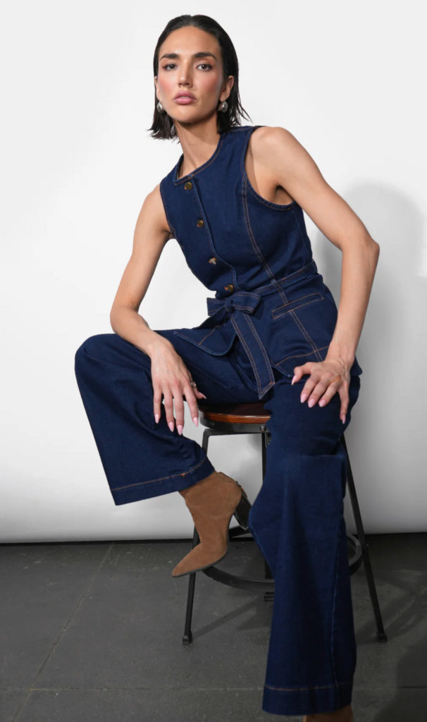 CLARENCE BUTTON UP DENIM VEST W/ BELT