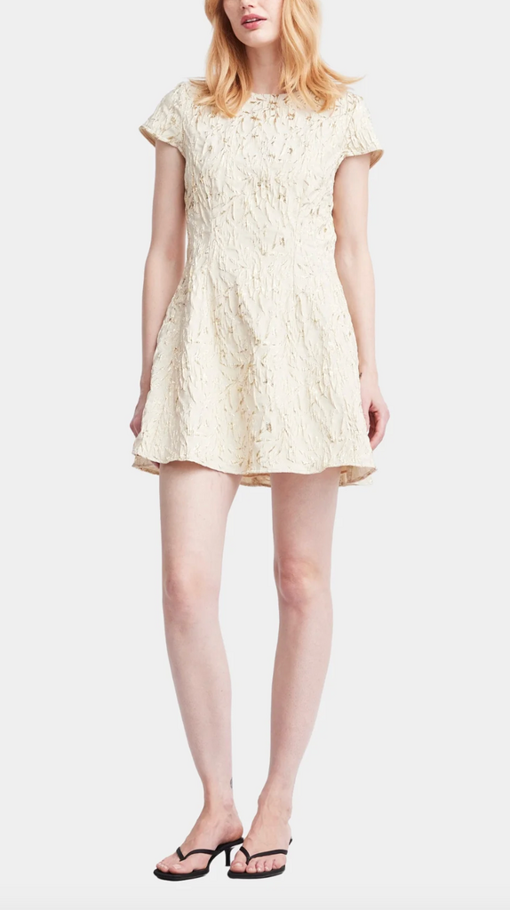 ELLA CAP SLEEVE MINI DRESS GOLD JACQUARD