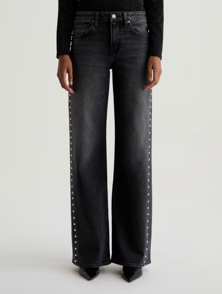 AG JEANS ADRIA STUDDED LOW RISE WIDE LEG