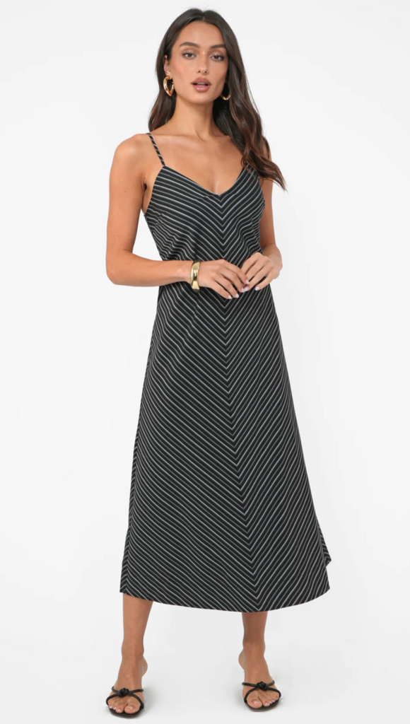 AMANDA V NECK STRIPE MIDI DRESS