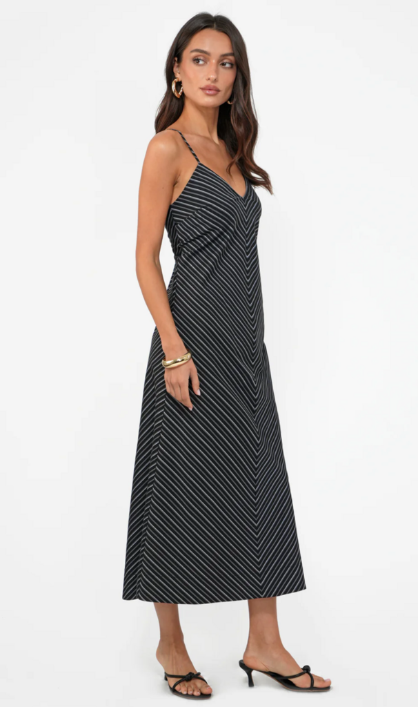 AMANDA V NECK STRIPE MIDI DRESS
