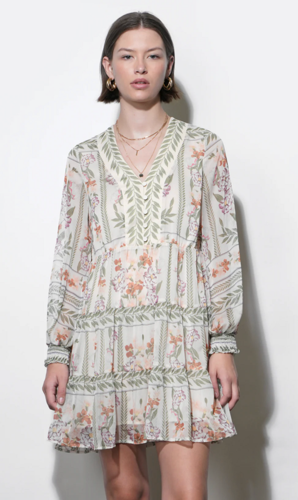 ALEXIS DEEP V TIERED PULLOVER DRESS