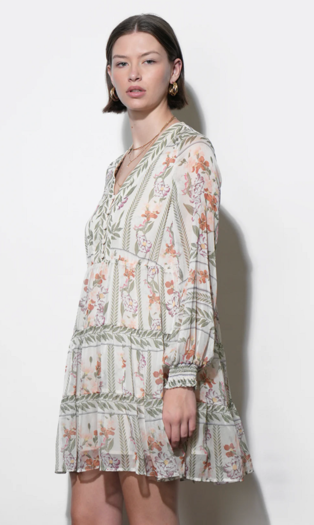 ALEXIS DEEP V TIERED PULLOVER DRESS