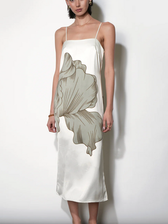 DAKOTA MIDI SLIP DRESS W/ LEAF MOTIF