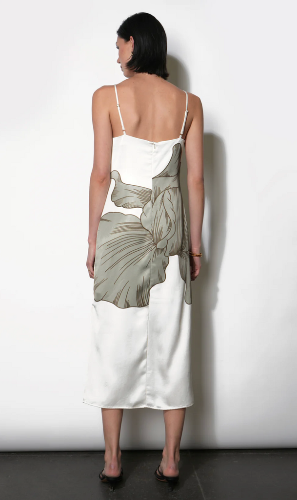 DAKOTA MIDI SLIP DRESS W/ LEAF MOTIF