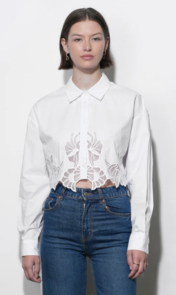FINLEY EMBROIDERED HEM BUTTON UP SHIRT