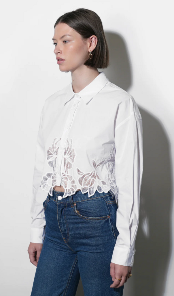 FINLEY EMBROIDERED HEM BUTTON UP SHIRT