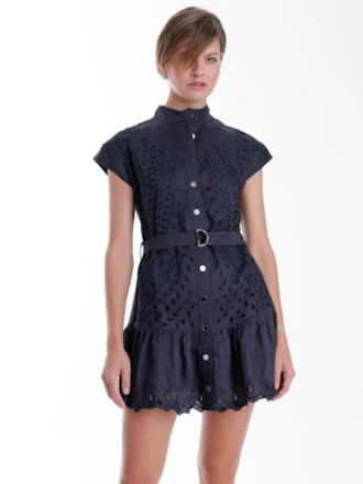 KARINA GRIMALDI ARUBA EMBROIDERED MINI DRESS NAVY