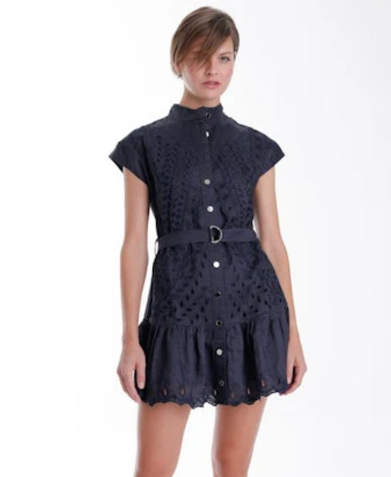 KARINA GRIMALDI ARUBA EMBROIDERED MINI DRESS NAVY