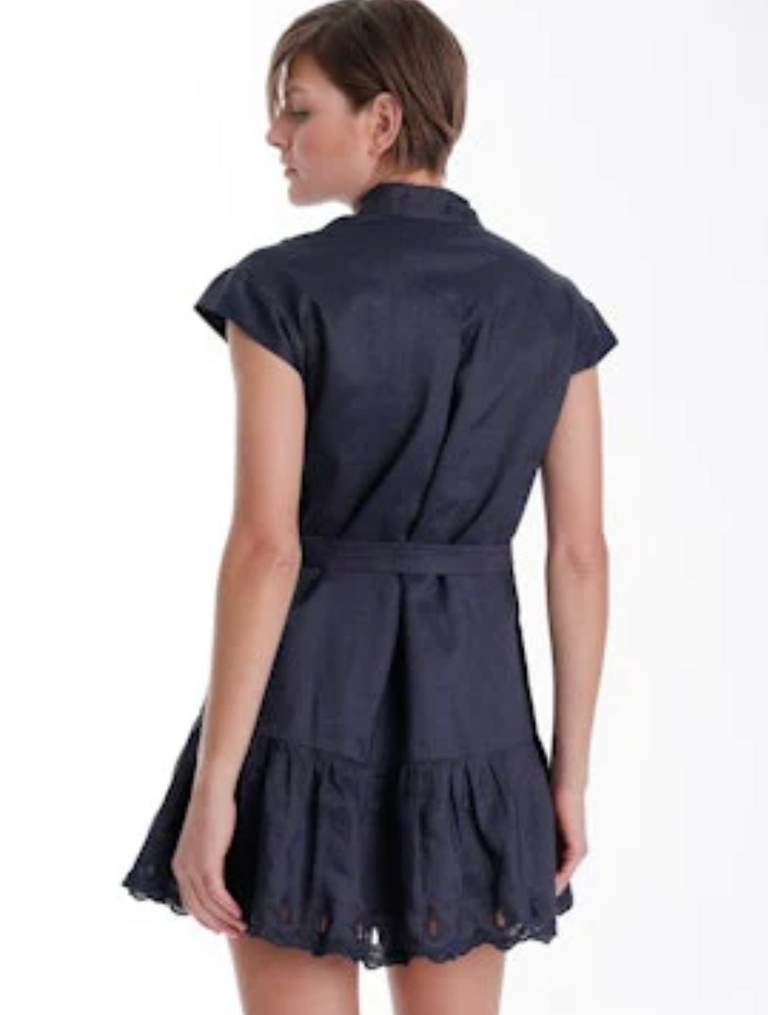 KARINA GRIMALDI ARUBA EMBROIDERED MINI DRESS NAVY