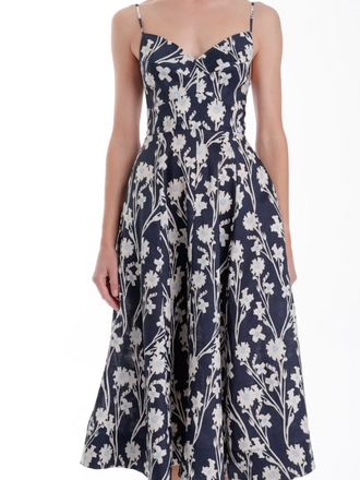 KARINA GRIMALDI WINONA PRINT MIDI DRESS NAVY FLORAL