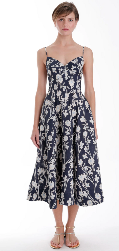 KARINA GRIMALDI WINONA PRINT MIDI DRESS NAVY FLORAL