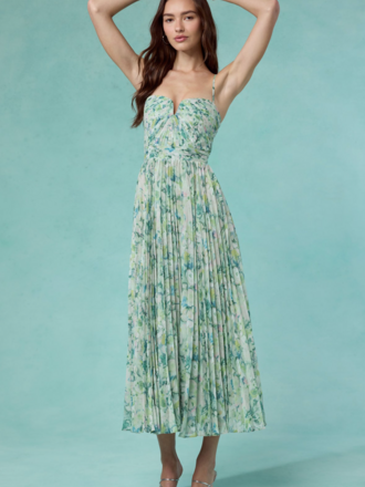ASTR BAYLEY PLEATED FLORAL MAXI DRESS
