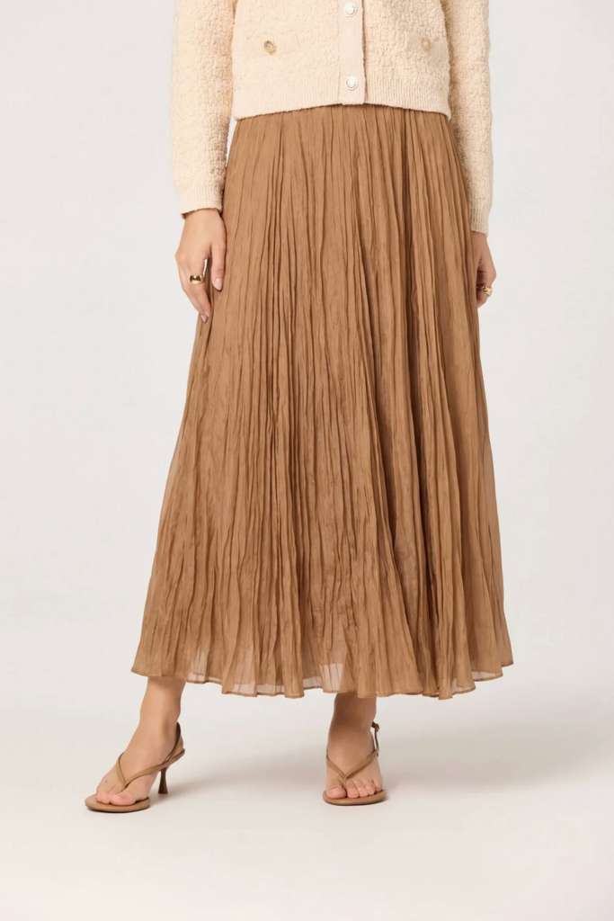 ASTR FIORI FLARED PLEATED MAXI SKIRT
