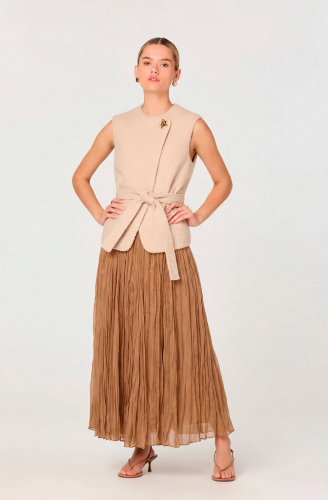 ASTR DARRIEN BELTED ASSYMETRIC TEDDY VEST