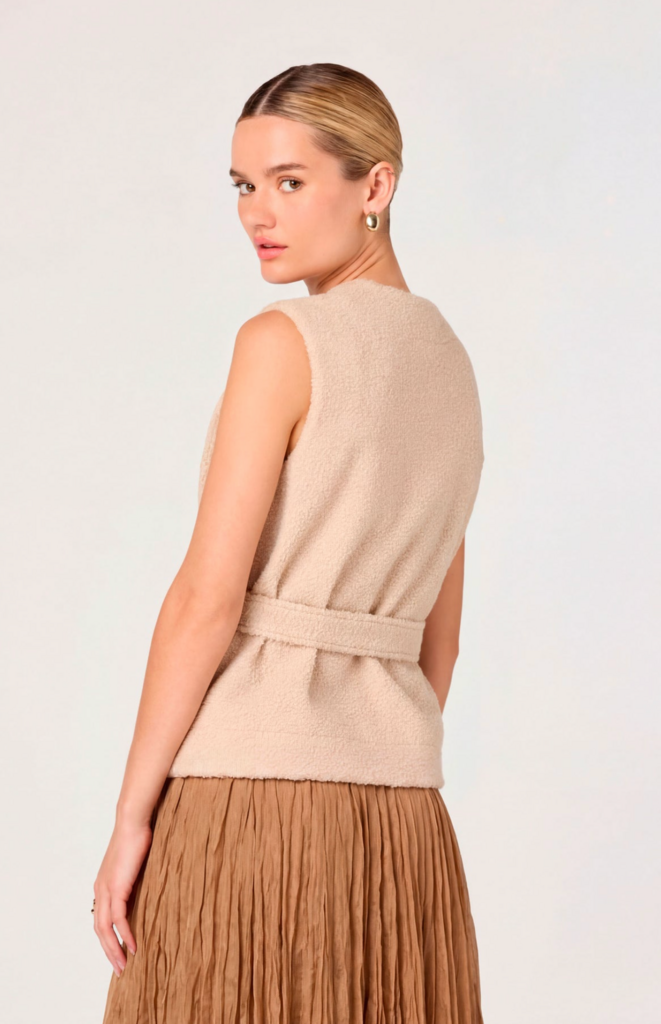 ASTR DARRIEN BELTED ASSYMETRIC TEDDY VEST