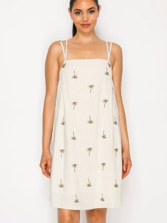 MEET ME IN SANTORINI DRIFTING PALMS MINI DRESS