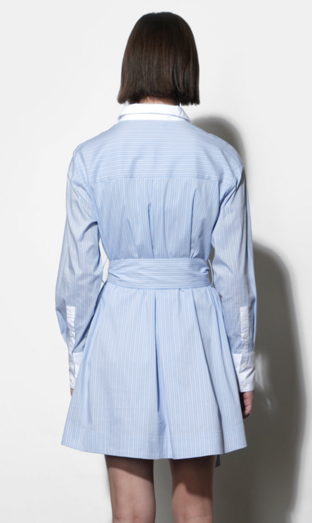 FAITH STRIPE GODET MINI SHIRT DRESS