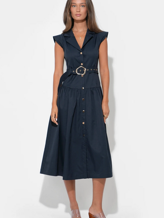 OLIVIA BUTTON UP BELTED SHIRT MIDI DRESS