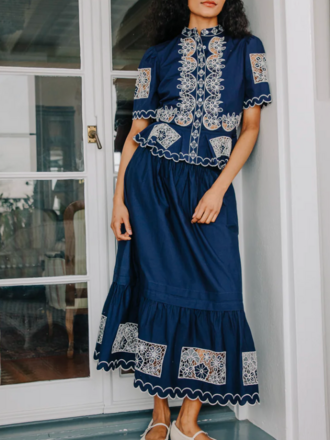 LOVE THE LABEL NOLAN SKIRT NAVY/IVORY EMBROIDERY