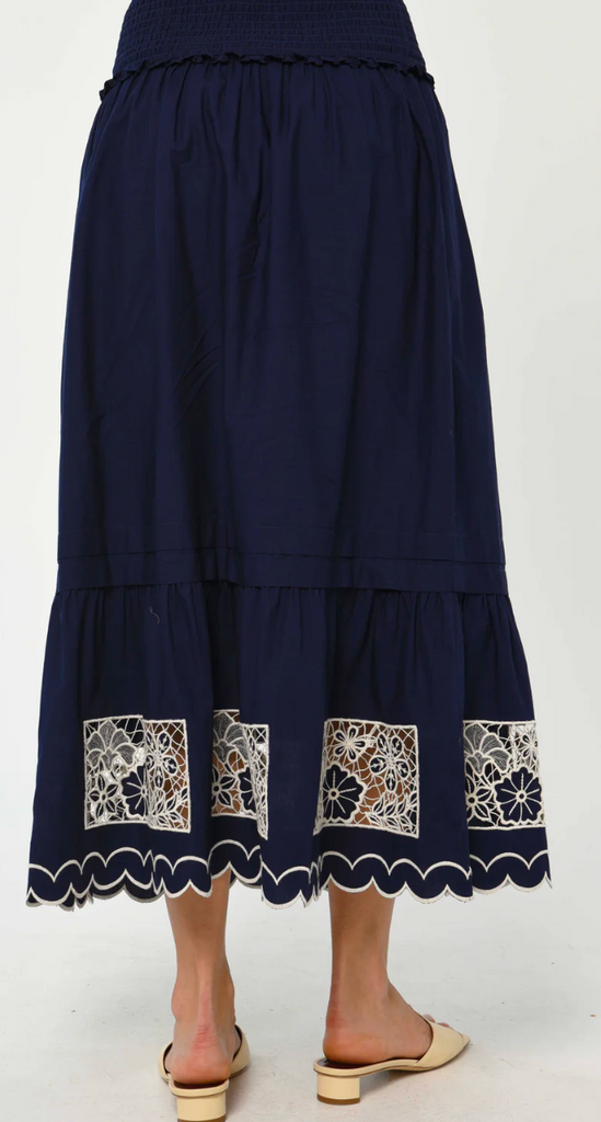 LOVE THE LABEL NOLAN SKIRT NAVY/IVORY EMBROIDERY