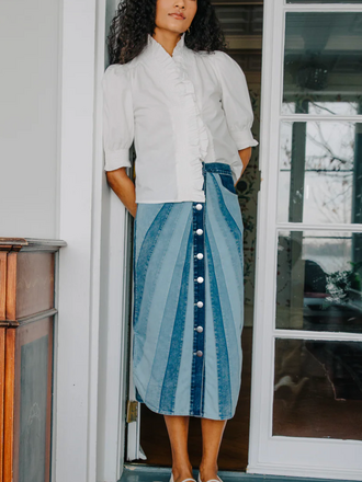 LOVE THE LABEL APOLLINE MIDI SKIRT PANELED DENIM