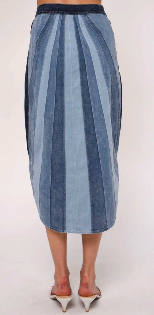 LOVE THE LABEL APOLLINE MIDI SKIRT PANELED DENIM