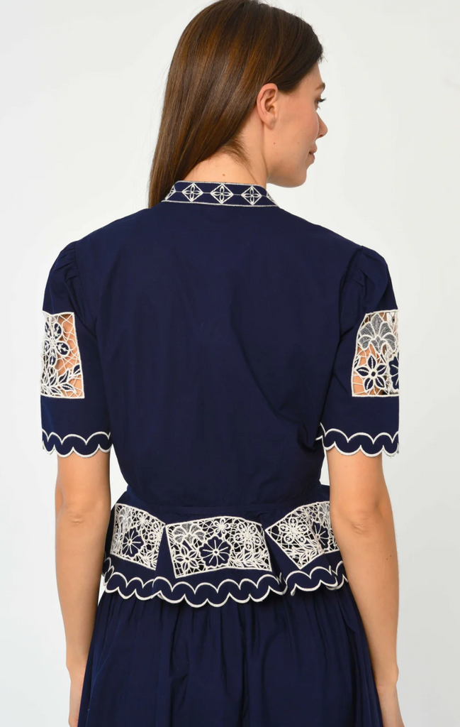 LOVE THE LABEL ELIZABETH TOP NAVY/ IVORY EMBROIDERY