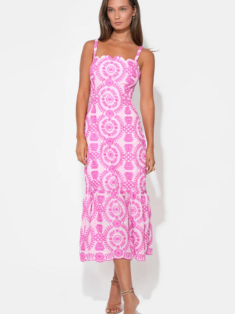 RAELYNN LACE UP TIE BACK EMBROIDERY DRESS