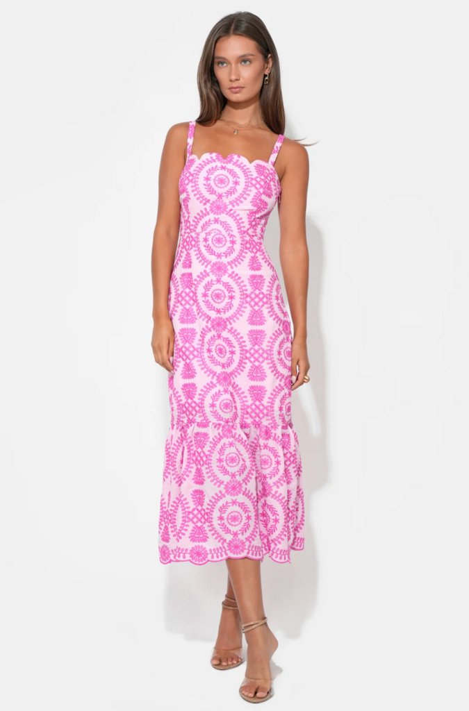 RAELYNN LACE UP TIE BACK EMBROIDERY DRESS