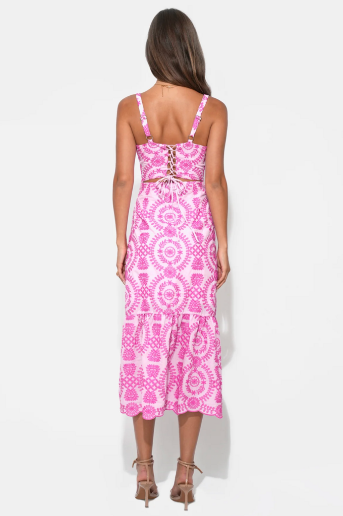 RAELYNN LACE UP TIE BACK EMBROIDERY DRESS