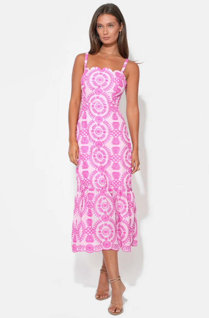 RAELYNN LACE UP TIE BACK EMBROIDERY DRESS