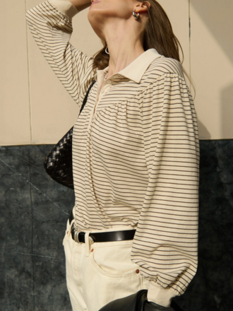 NATION LTD CECILA TEE ESPRESSO PINSTRIPE