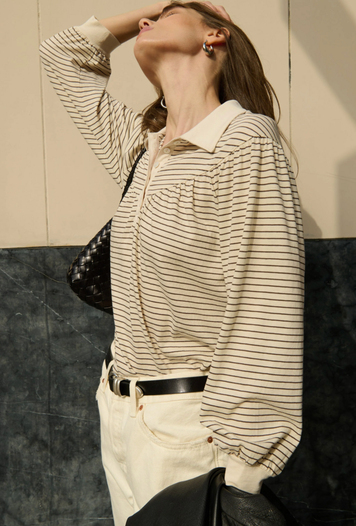 NATION LTD CECILA TEE ESPRESSO PINSTRIPE