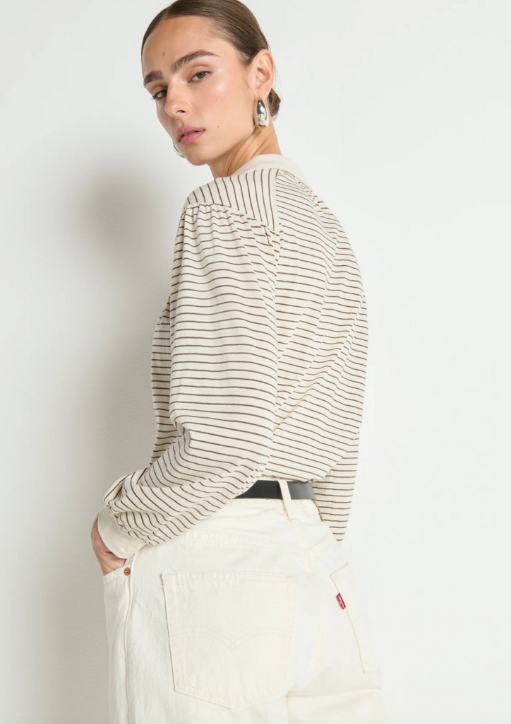 NATION LTD CECILA TEE ESPRESSO PINSTRIPE