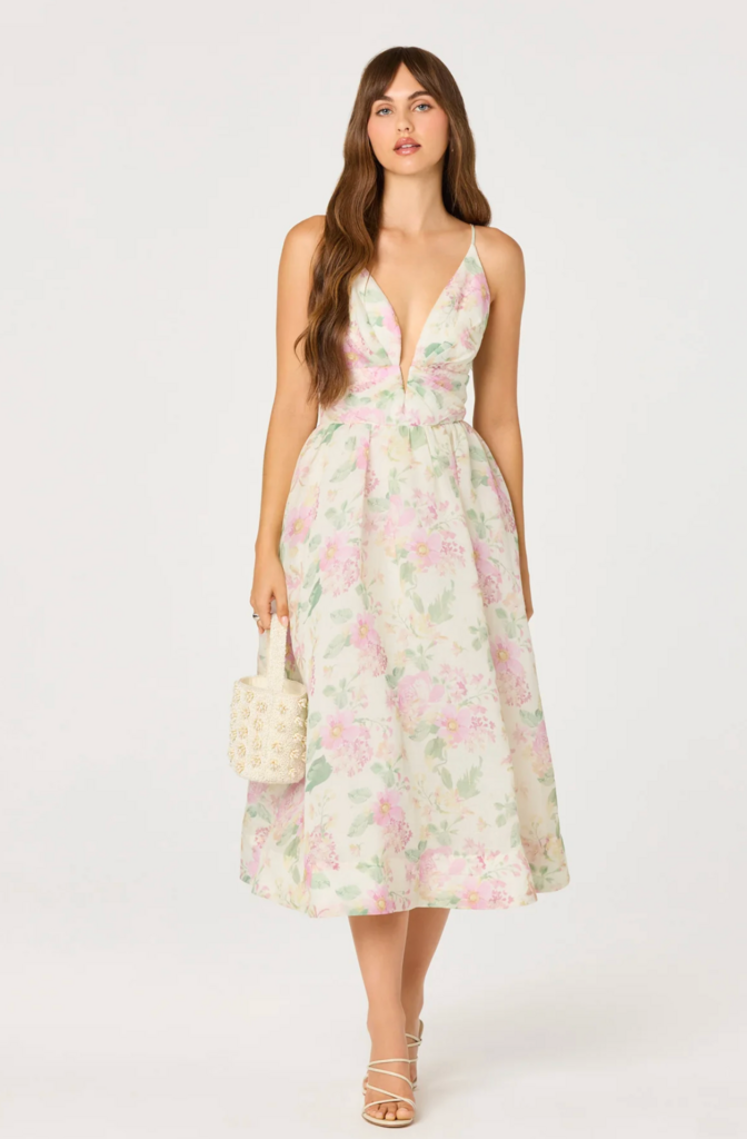 ASTR JANNA FLORAL PLUNGE MIDI DRESS