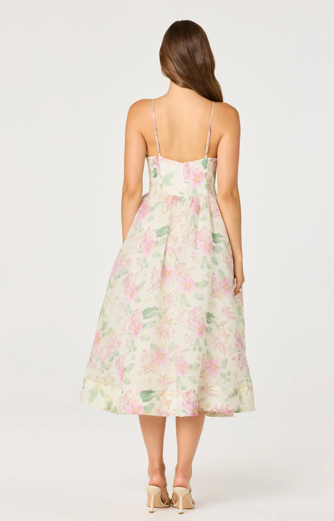 ASTR JANNA FLORAL PLUNGE MIDI DRESS