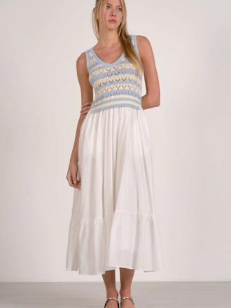 KNIT TANK WOVEN SKIRT MIDI DRESS