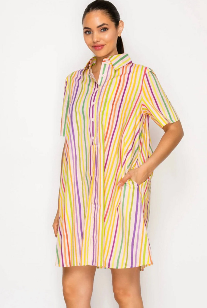 MEET ME IN SANTORINI PARALIA STRIPES SHIRT DRESS
