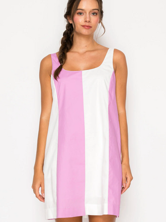 MEET ME IN SANTORINI PINK POPLIN COLOR BLOCK DRESS