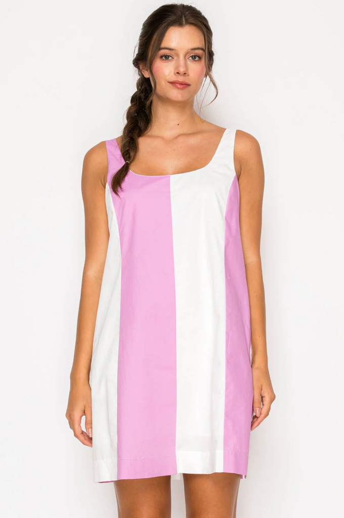 MEET ME IN SANTORINI PINK POPLIN COLOR BLOCK DRESS
