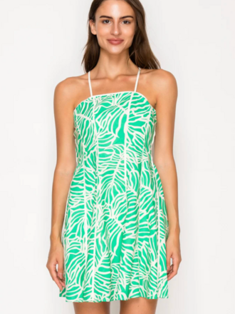 MEET ME IN SANTORINI VERDE PALMS MINI DRESS