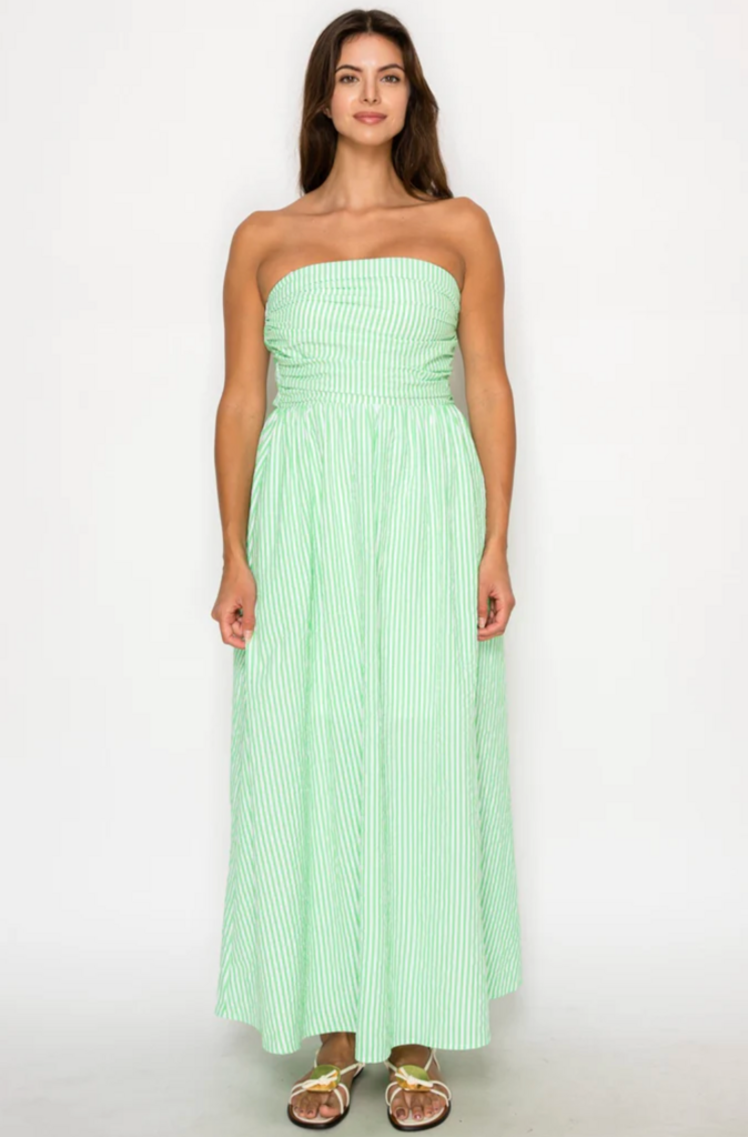 MEET ME IN SANTORINI VERDE STRIPE MAXI DRESS