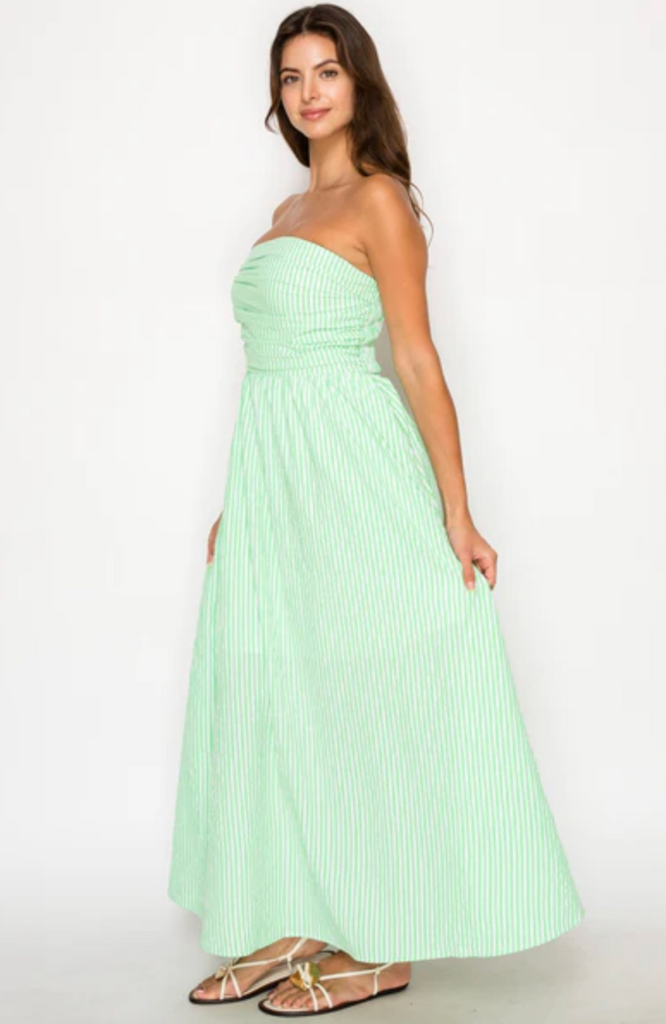 MEET ME IN SANTORINI VERDE STRIPE MAXI DRESS