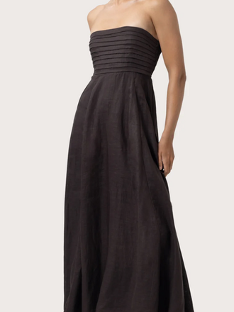 LUSANA TALIA LINEN PINTUCK MAXI DRESS COFFEE