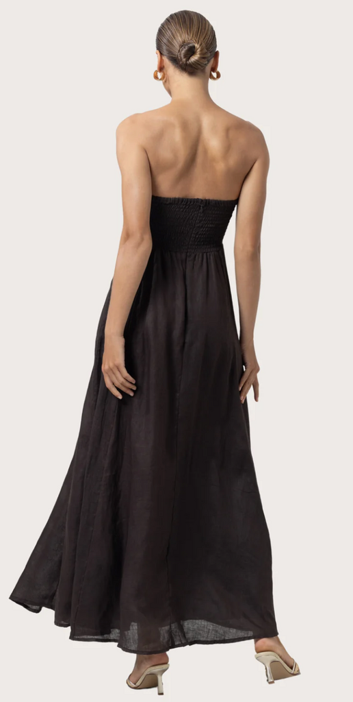 LUSANA TALIA LINEN PINTUCK MAXI DRESS COFFEE